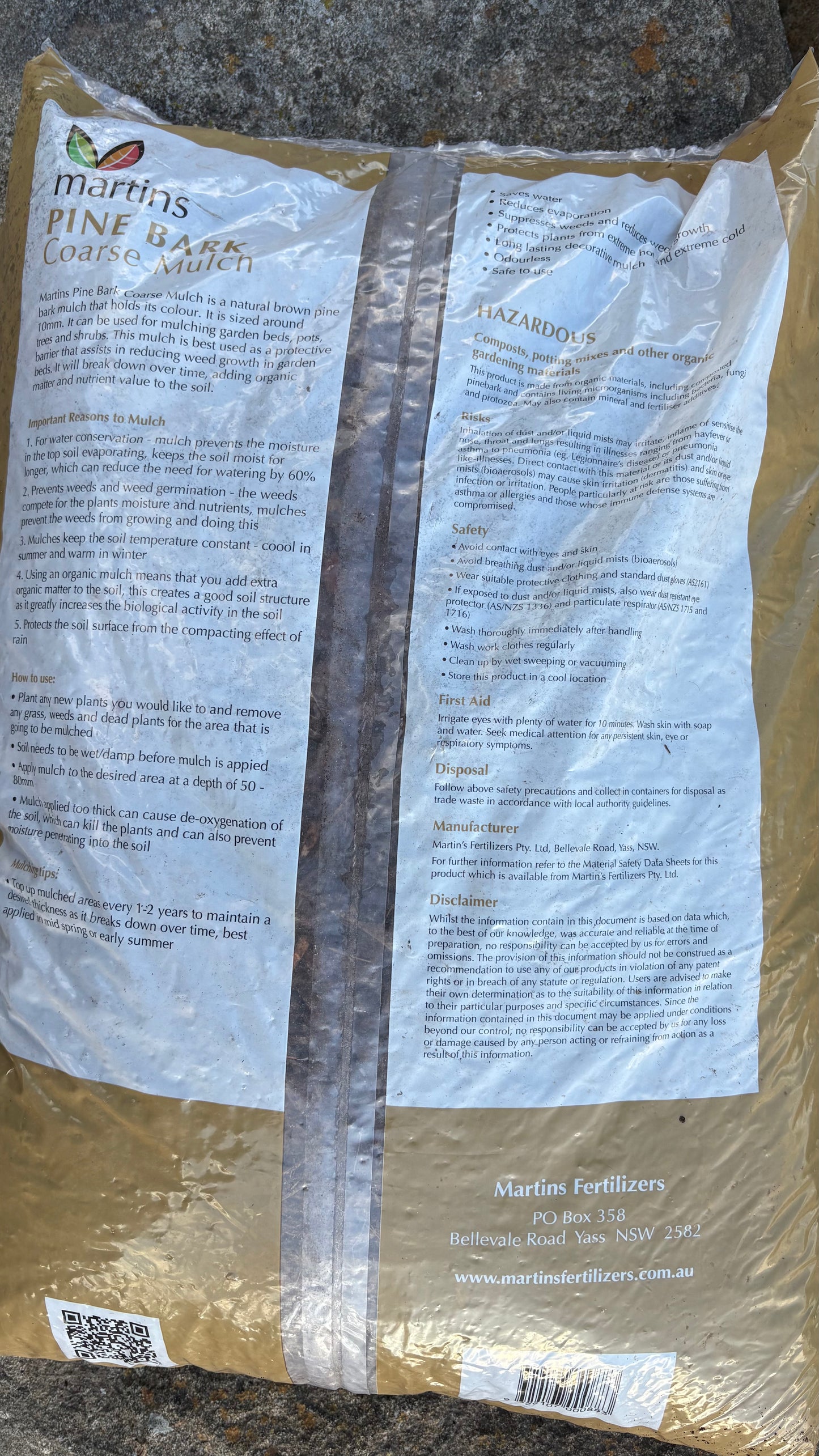 Pine Bark Mulch 50L (minimum 4 bags) $12 each